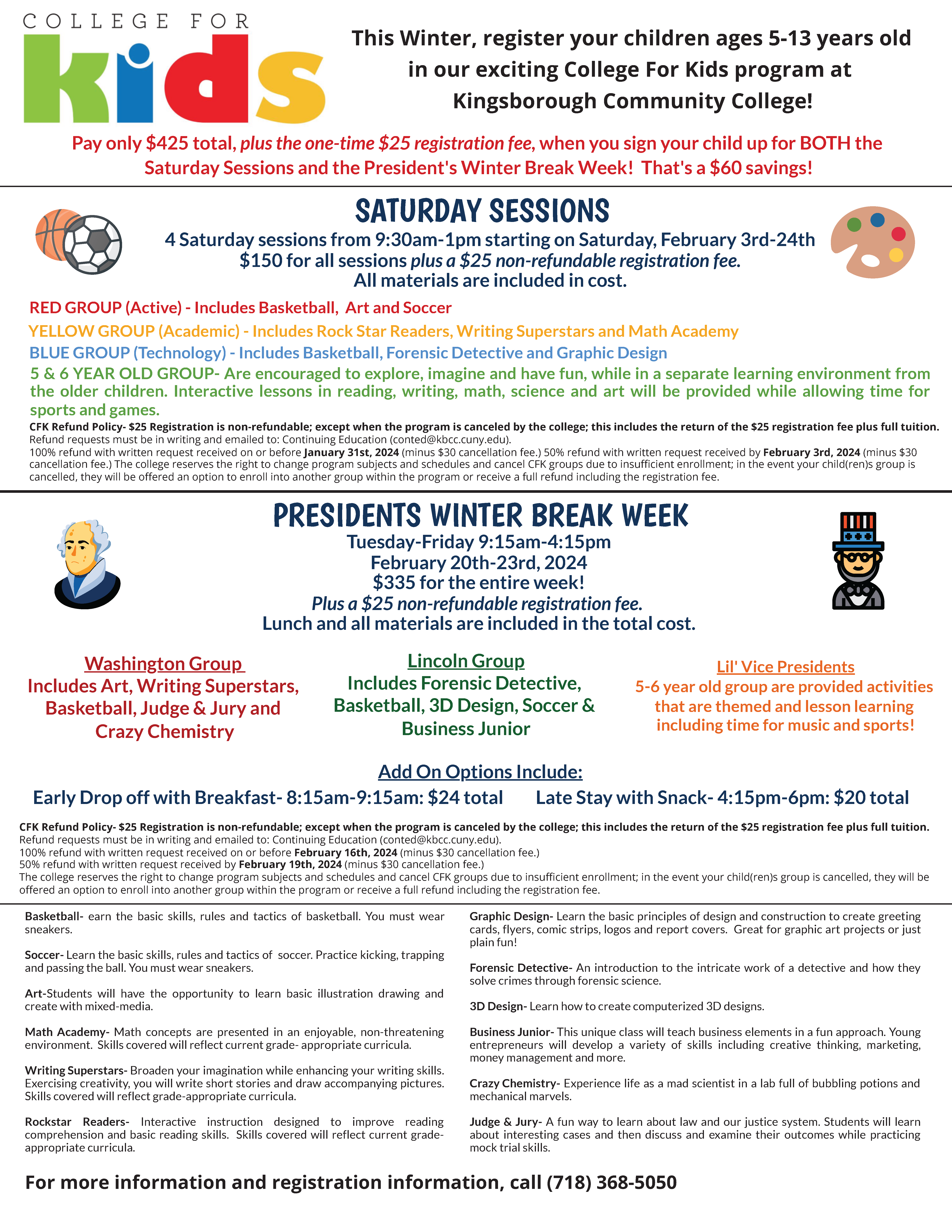 College for Kids information flyer