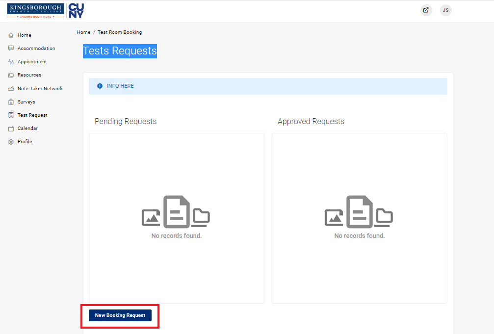 Tests Requests New Booking