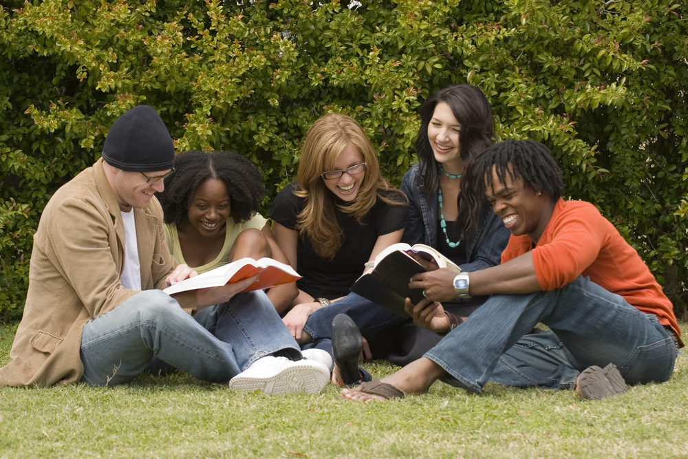 Students on a lawn