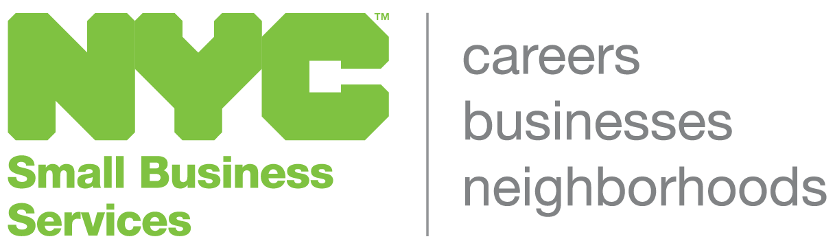 NYC Small Business Services logo NYC Small Business Services in light green letters on the left, a grey vertical separator, then careers, businesses, neighborhoods in same grey font