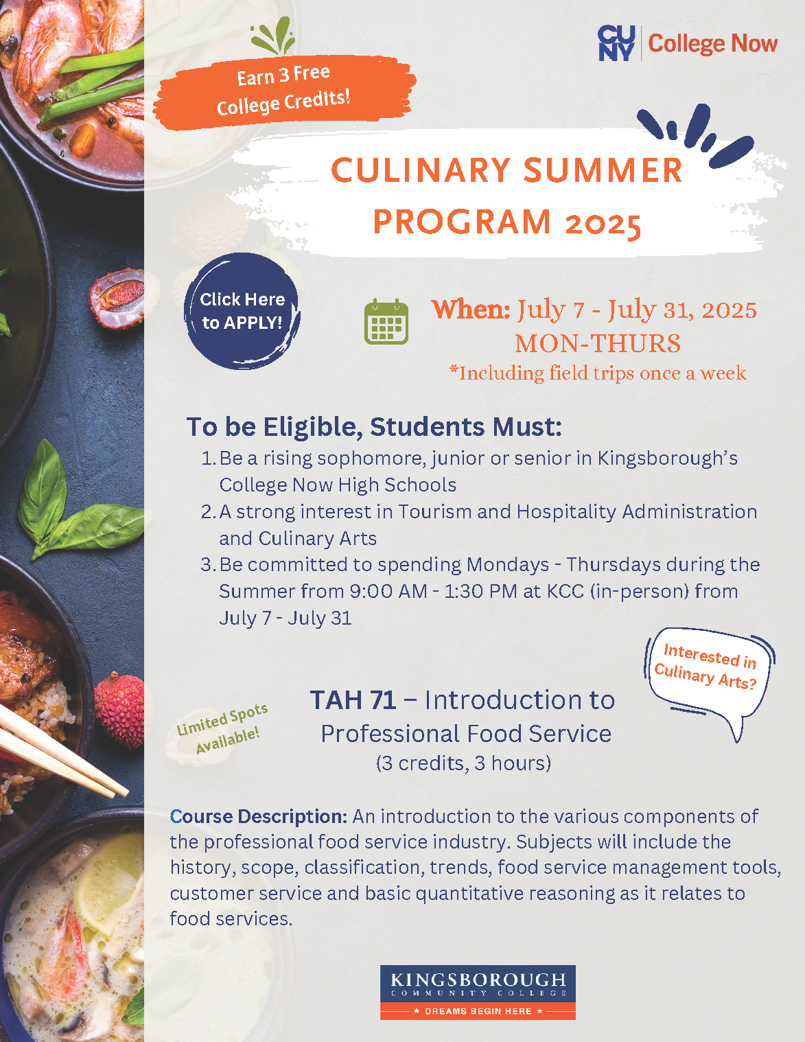 College Now Course Summer 2025 flyer