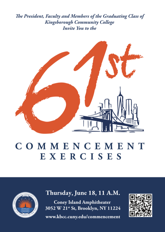 Kingsborough Community College will host its 61st Commencement for the Class of 2026 on June 18, 2026