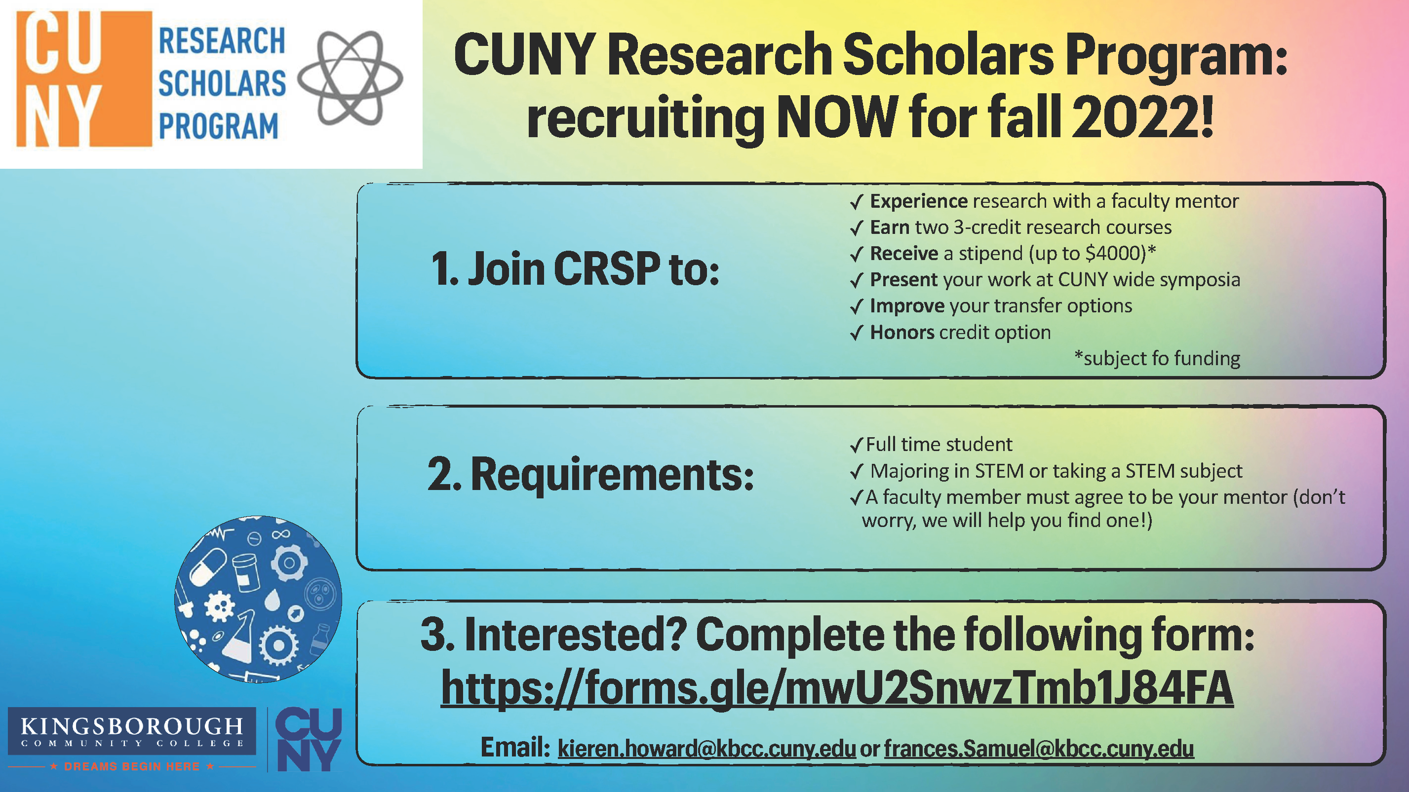 CUNY Research Scholars Program: recruiting NOW for fall 2022!
