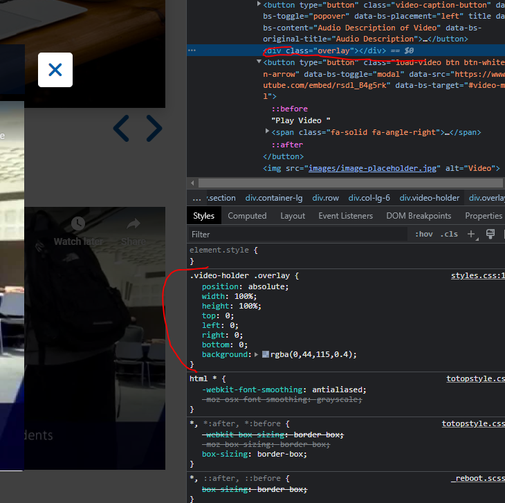 video-holder overlay