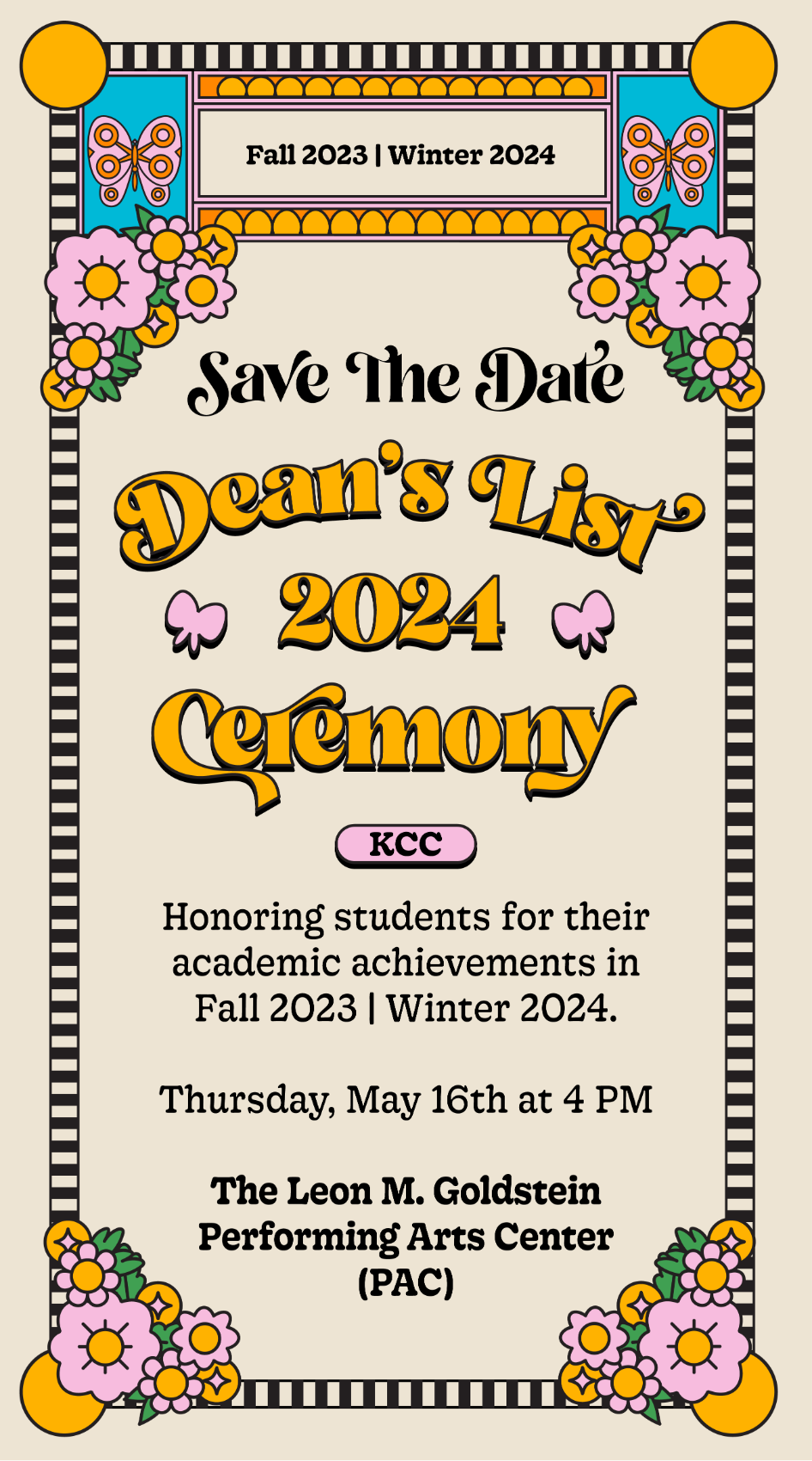 Save the Date Dean's List 2024 Ceremony